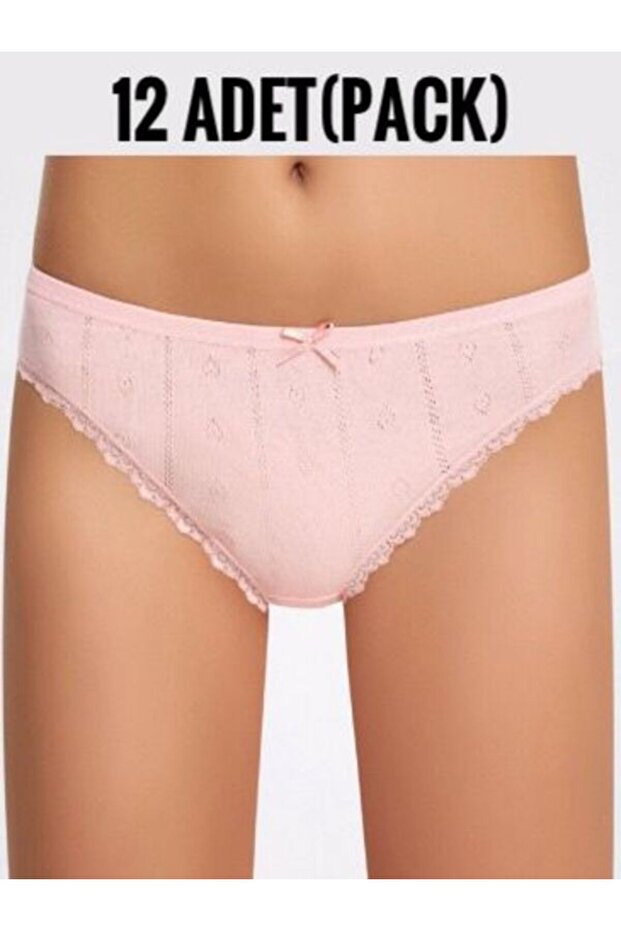 Pack of 12, 100% Cotton Combed, Jacquard, Heart Patterned, Lace, Women's Panties
