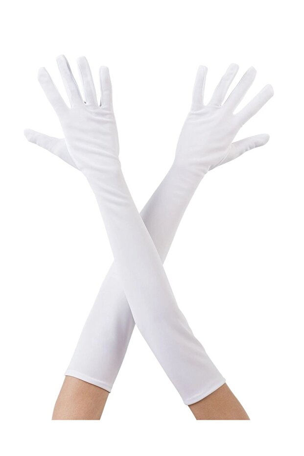 ® White Color Elbow Length Fabric Gloves 40 cm