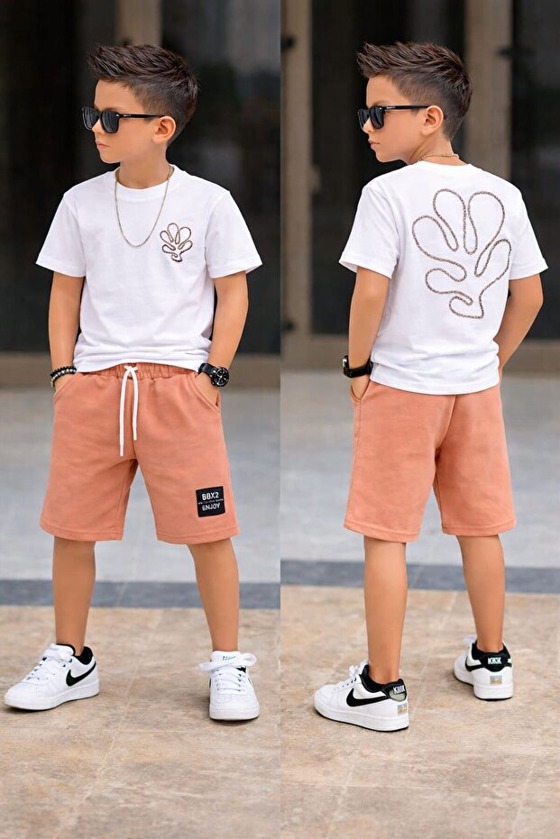 Boy's Summer Cotton Embroidered Top and Bottom Two-Piece Set
