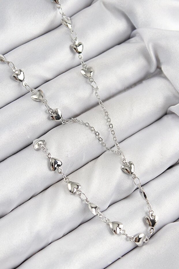 Brass Zircon Stone Heart Model Silver Color Y Necklace