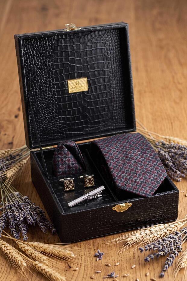 Black Men's Gift Box - Tie, Handkerchief, Cufflinks, Tie Clip Set Kmk192
