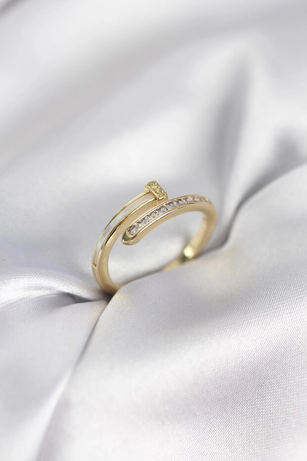 ® Zircon Stone Gold Color Flat Nail Model Women's Ring