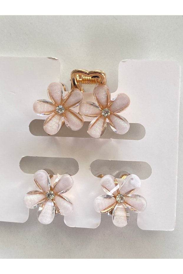 Toka-Toka 3-Piece Set (1 Piece Normal Size, 2 Pieces Small Size) - Cream Flowered Metal Clasp