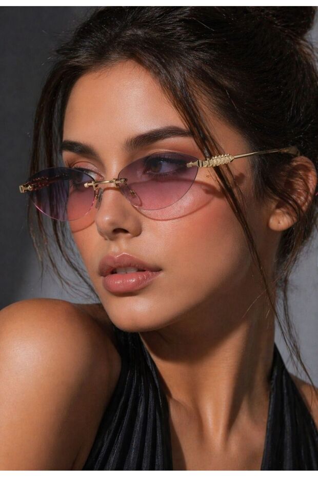 LUX CRYSTAL GOLD KNITTED PURPLE DETAILED WOMEN'S SUNGLASSES