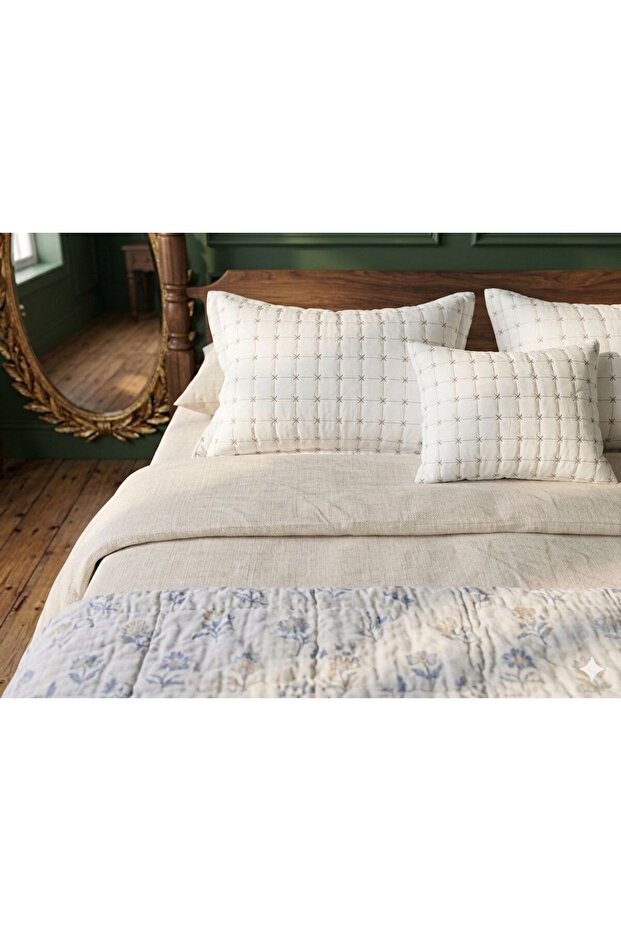 Embroidered Quilted Pillowcase 3 Pieces 55X75 cm 2 Pieces 30X30 Throw Pillow 1 Piece