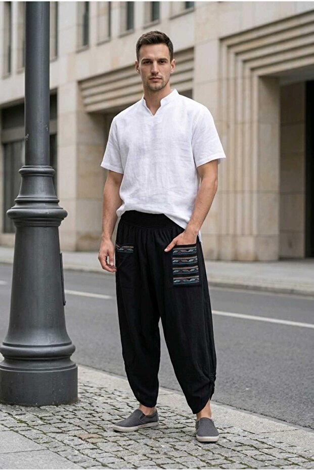 Men's 100% Cotton Linen Woven Shalwar Trousers