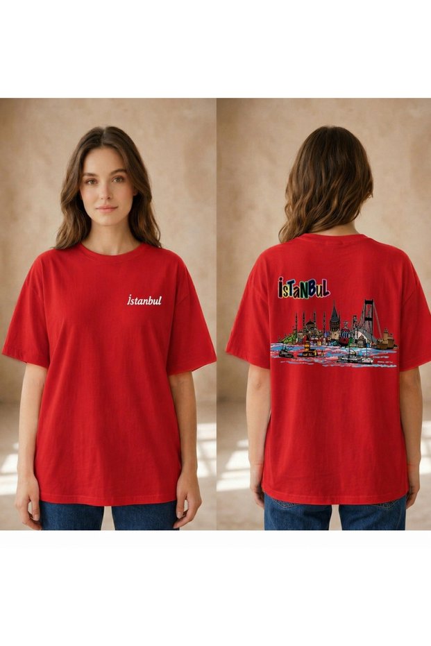 Women's Oversize T-Shirt Istanbul Printed 100% Cotton T-Shirt Comfortable Fit