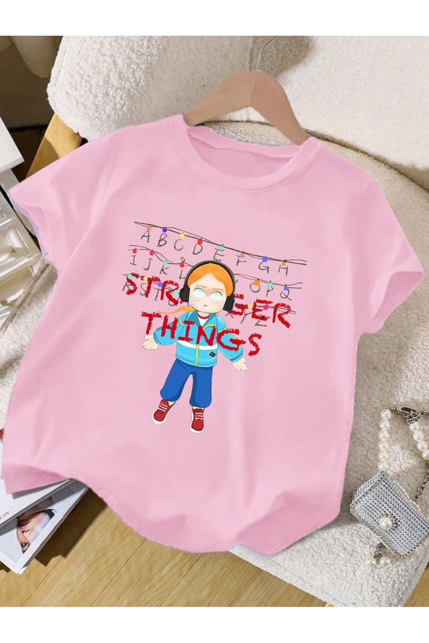 Stranger Things Printed 100% Cotton Premium Tshirt with Crew Neck for Kids
