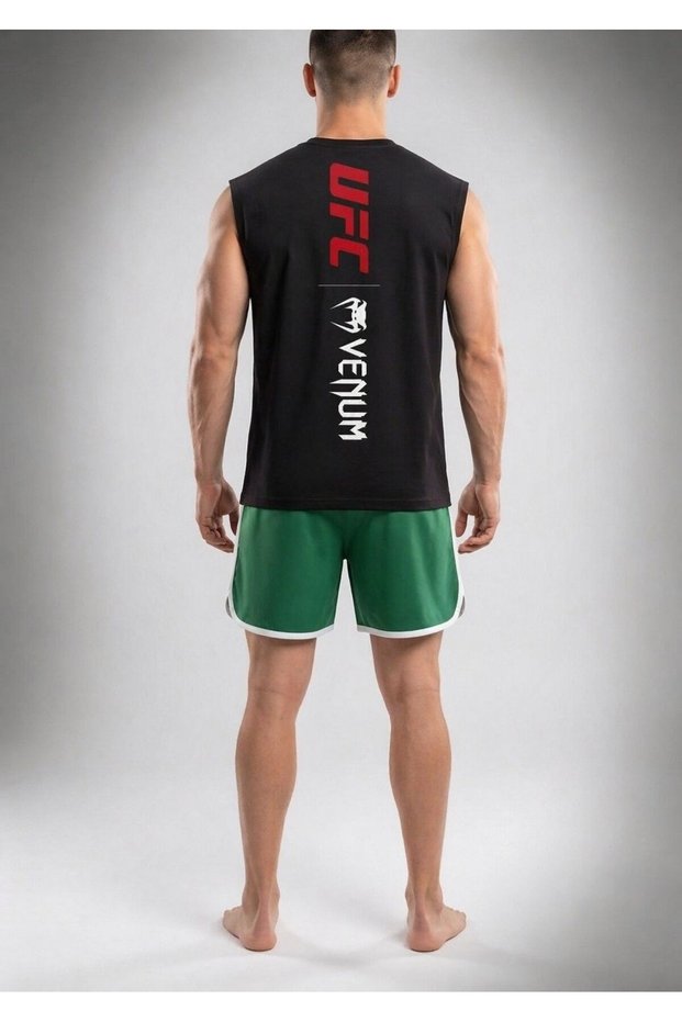 Ufc Printed Oversize Sleeveless T-Shirt & Venum Shorts Men's Summer Sports Combo - 2-Piece Bottom-Top Shorts and T-Shirt Combo
