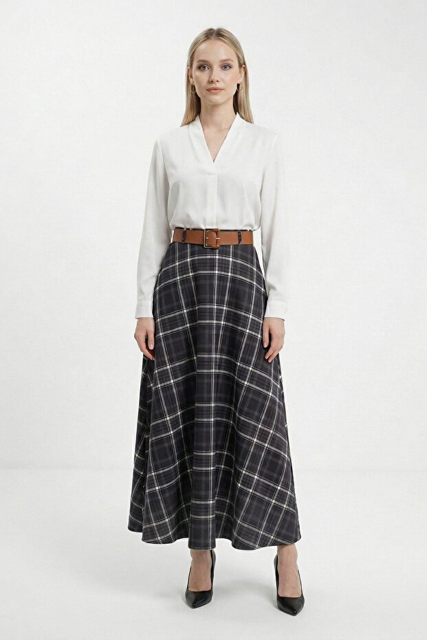 Patterned Belted Skirt