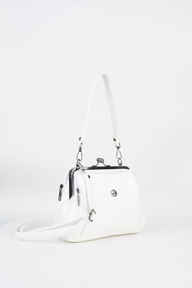 Women's White Butterfly 4-Compartment Lined Scholarship Bag and Zipper Closure Handbag and Shoulder Bag