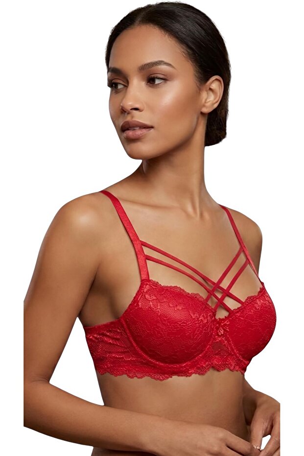 حمالة صدر حمراء مزدوجة الأربطة من السيليكون والدانتيل (مع دعم) وسلكية (Wire Bra) EBR-1161