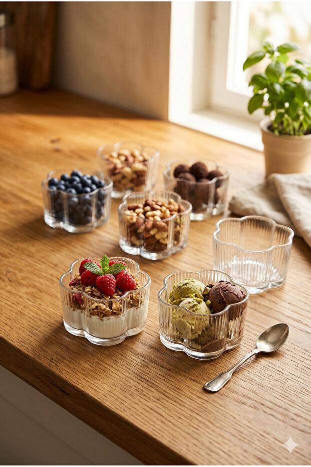 Glass Dessert Bowl Set of 6 Transparent Presentation Bowl Nuts Snack Bowl Decorative Bowl