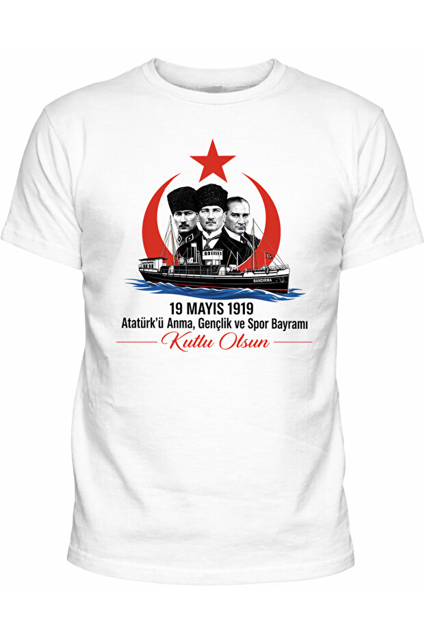 Bandırma Ship and Ataturk 19 May 1919 Printed Cotton T-Shirt