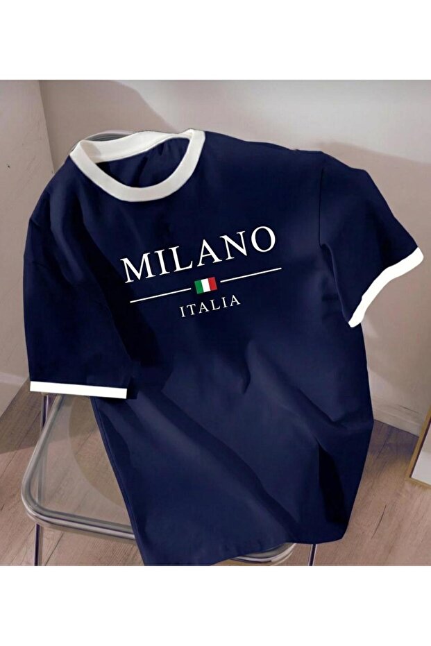 COHERENT Unisex Erkek/Kadın MILANO Özel Baskılı Oversize Pamuklu T-Shirt