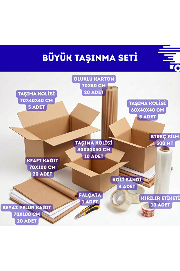 CREAPACK Büyük Taşınma Seti, Taşınma Koli ve Paketleme Kağıtları, İhtiyaç Seti, Koli Seti