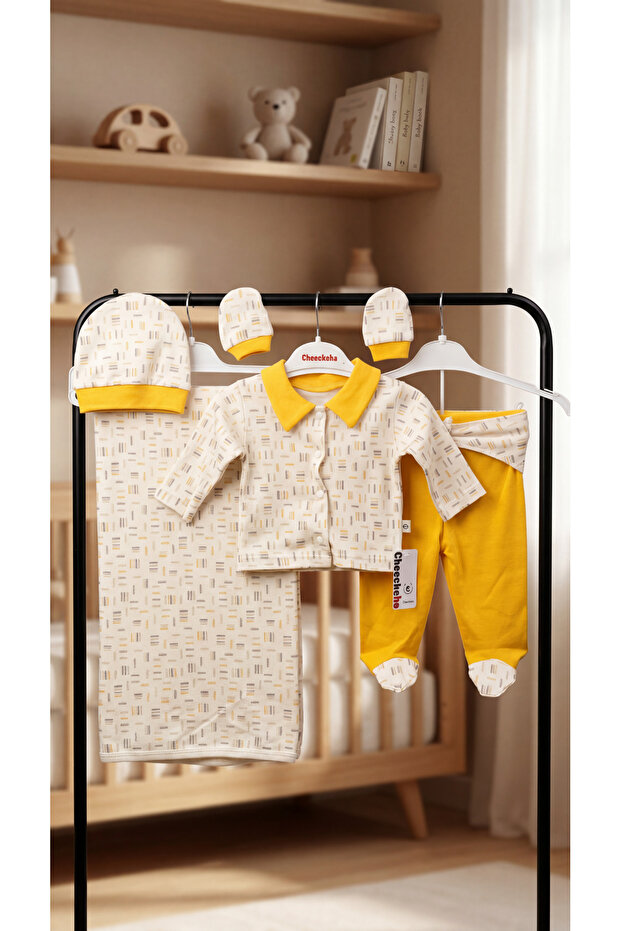 All-Over Patterned Collared 6-Piece Baby Boy Newborn Set