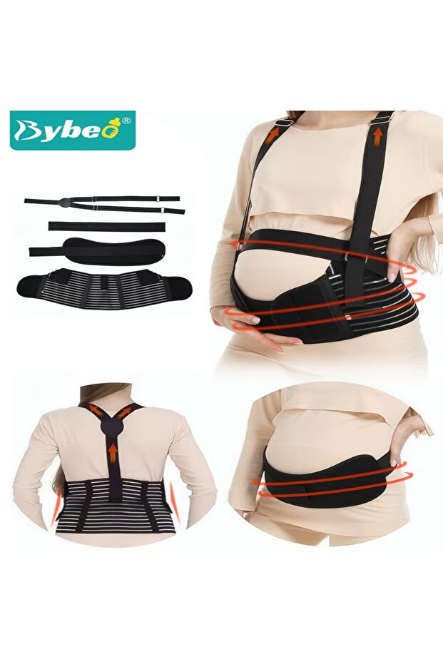 Pregnancy Belly Support Band, Adjustable Breathable Maternity Support Belt, Adjustable 3-in-1 Maternity Belt with Shoulder Strap and Back Support