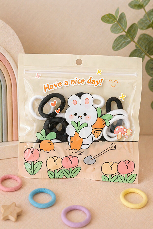 Set of 30 Children's Hair Elastics – Black and White Basic Girls' Elastic Hair Tie Set