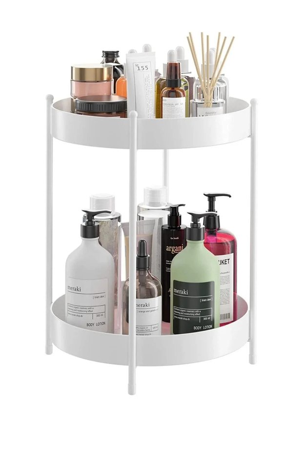 2-Tier White Organizer Bathroom Kitchen Serving Presentation Stand Makeup Jewelry Organizer