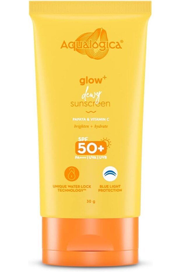 Glow Dewy Sunscreen SPF 50 PA++++ 30g - Vitamin C Brightening Sun Block Gel with No White Cast