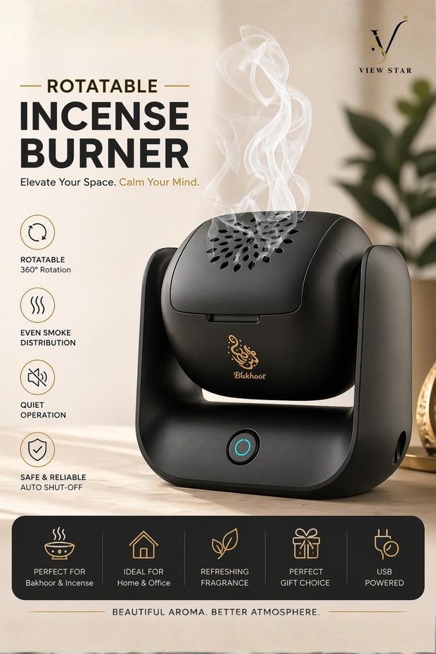 Bukhoon Rotating Electric Incense Burner - 90° Adjustable, 700°C, 1500mAh, Type-C