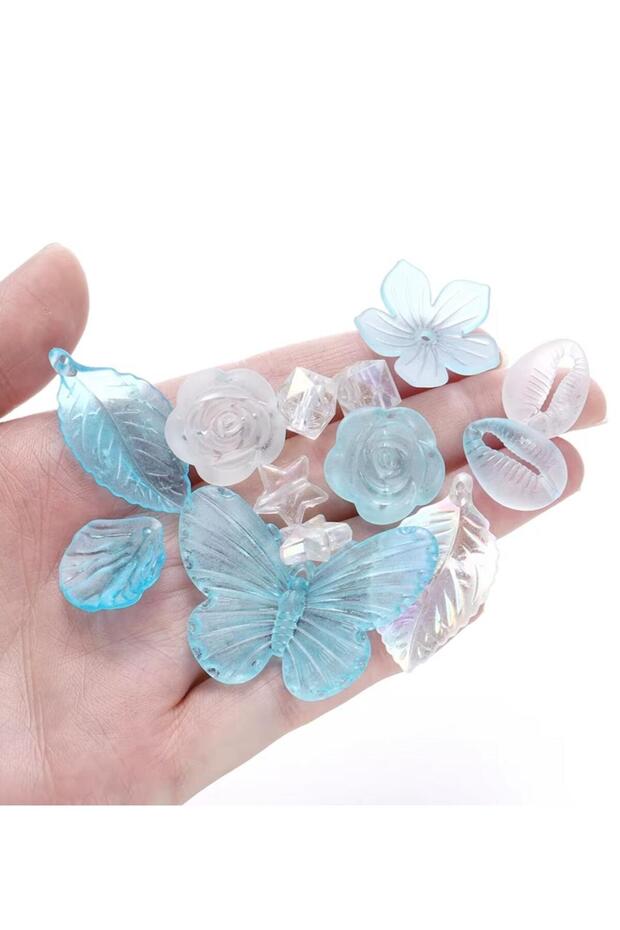 50 Grams Mixed Figure Matte Blue Transparent Frosted Plastic Beads Jewelry Supplies