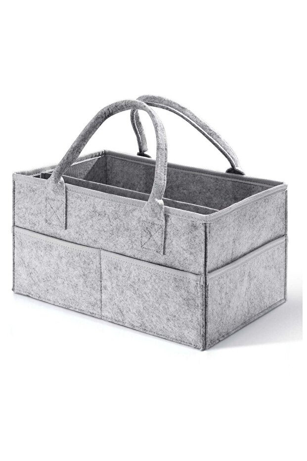Baby Diaper Caddy Organizer with Compartments,Foldable Felt,Grey