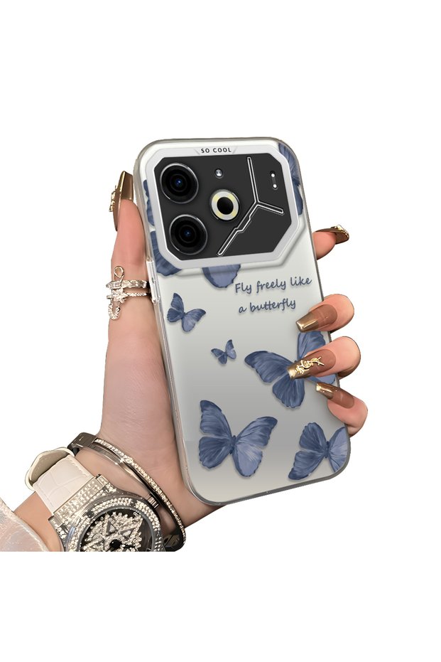 Tecno Pova 6/Pova 6 Pro 5g Compatible Hard Acrylic Back Silicone Edge Lens Protection Butterfly Case