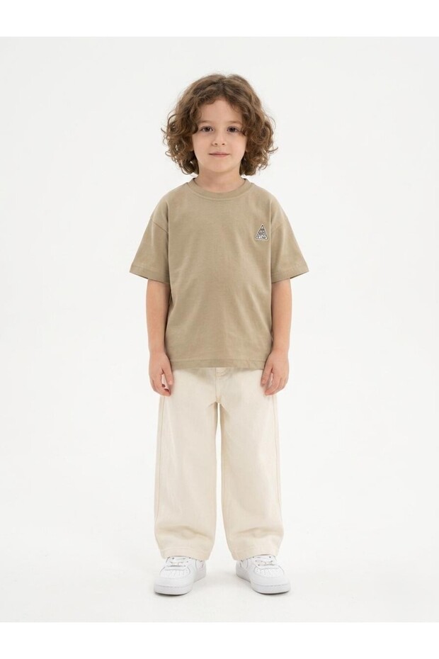 Boys Minimal Taupe Cotton T-Shirt