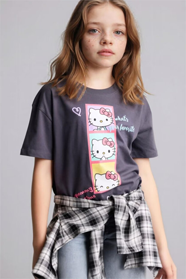 100% Cotton Hello Kıtty T-Shirt for Girls H1539A826Sm