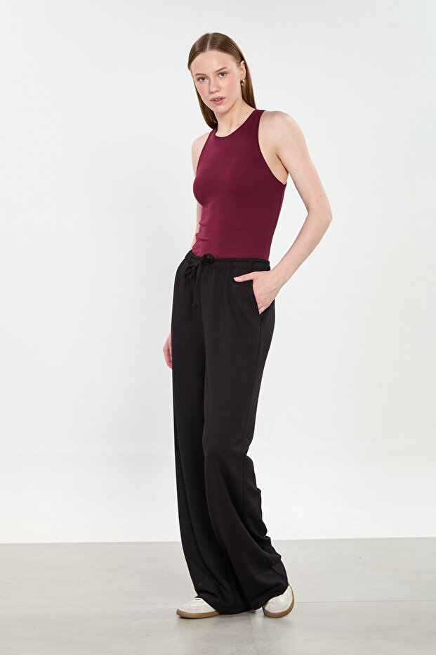 Women's Big Size Drawstring Waist Modal Loose Pants - Black