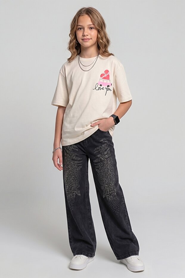 Oversized T-Shirt and Stone Pants Girls' 2-Piece Summer Set