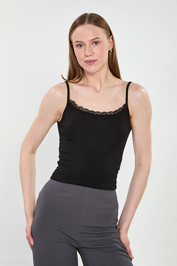Women's Lace Tank Top - Black