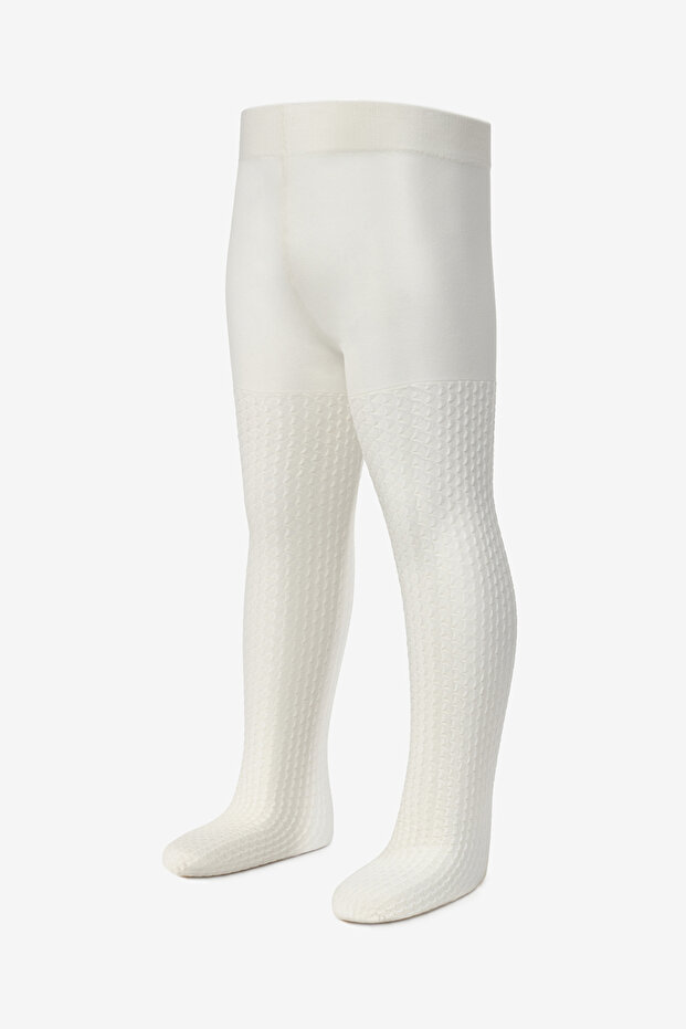 Ecru Gofre Pattern Girls' Pantyhose