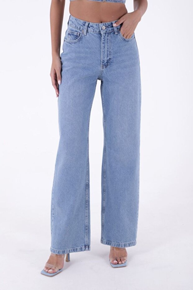 Women's Wide Leg Relax Jeans Light Blue 718-15