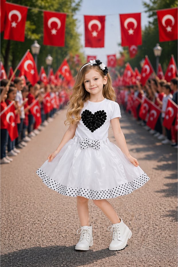 Girl's Heart Detailed Badi and Polka Dot Skirt Set – Ages 5-13