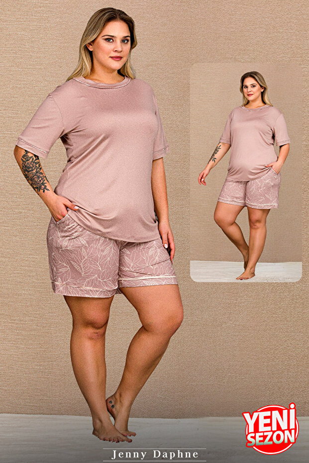 Women's Viscose Shorts Pajamas Set Summer Breathable Fabric Relaxed Fit Short Sleeve Top Patterned Shorts Pajamas Set 10446