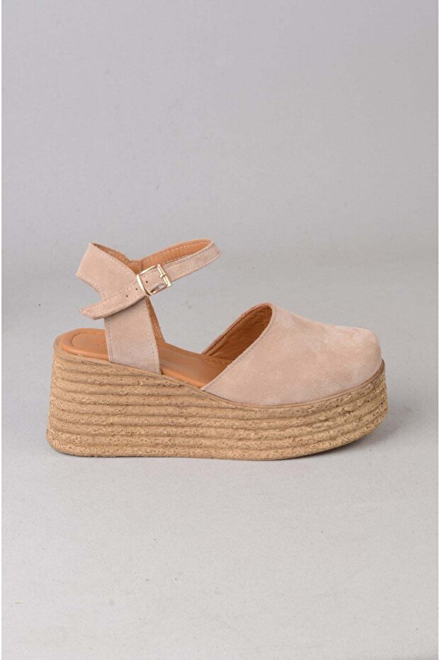 Seç 4069 genuine leather platform heel sandal (heel height: 7 cm) mink suede