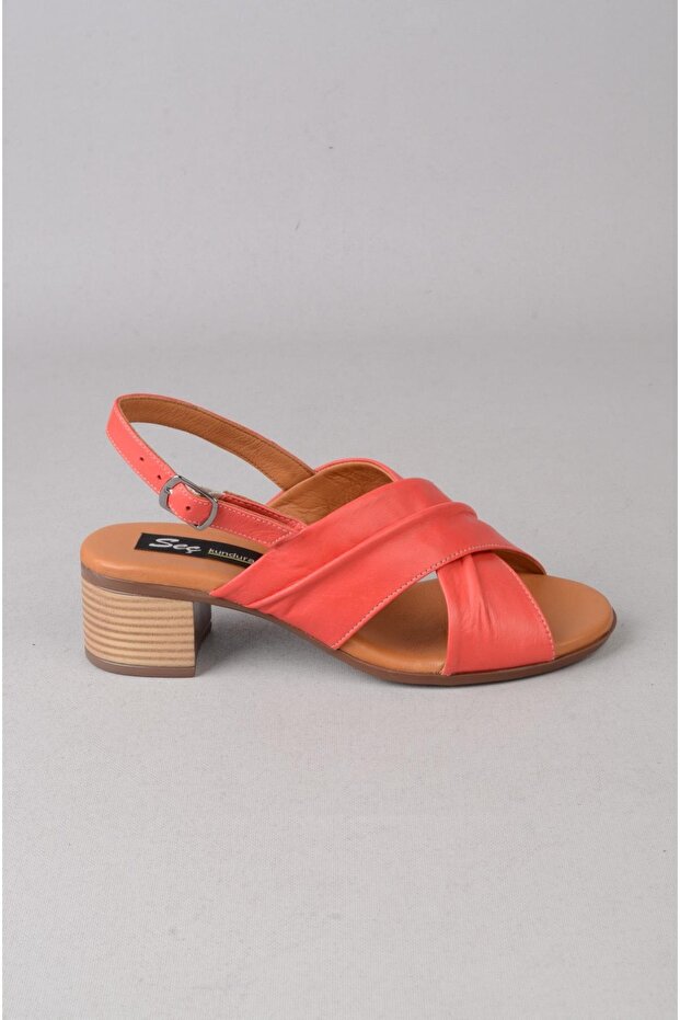 Seç 880452 genuine leather heely sandal (heel: 5cm) coral