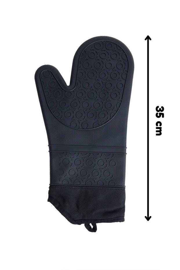 Black Silicone Oven Mitt 37 cm – Heat Resistant, Fireproof, Non-Slip Kitchen Glove & Pot Holder