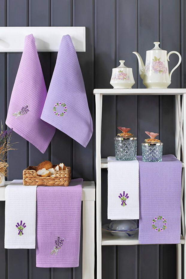 40X60 100% Cotton Set of 6 Embroidered Kitchen Towels | Multi-Purpose Drying Cloth