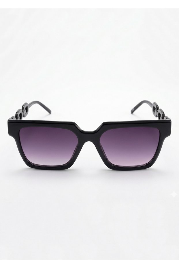 Women's Black Cornered Uv400 Protected Smoked Glass Modern Sunglasses