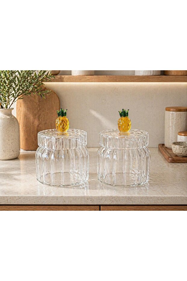 Set of 2 Borosilicate Glass Fruit Series Jars with Optical Lids 200 ml (Pineapple)