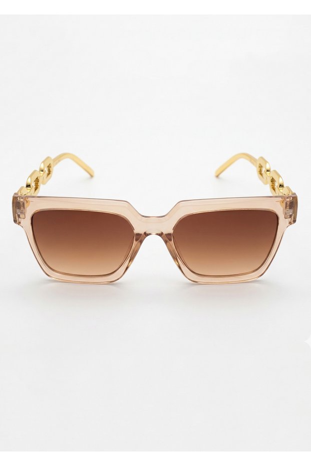 Women's Yellow Cornered Uv400 Protected Smoked Glass Modern Sunglasses
