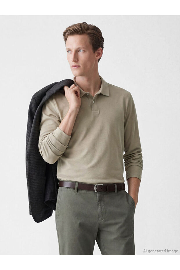Vizyon New Season Beige Polo Collar Men's T-Shirt