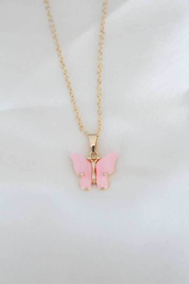 Gold Plated Pink Pearl Butterfly Necklace
