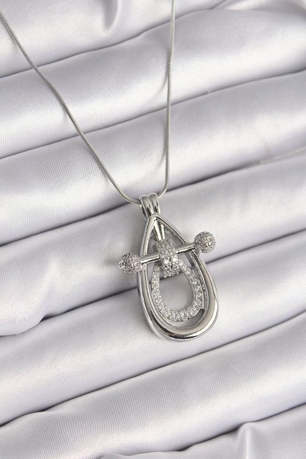 316L Steel Silver Color Zircon Stone Drop Model Women's Necklace