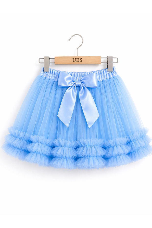 Girl's Tutu Skirt Light Blue Layered Tulle with Bow Detail
