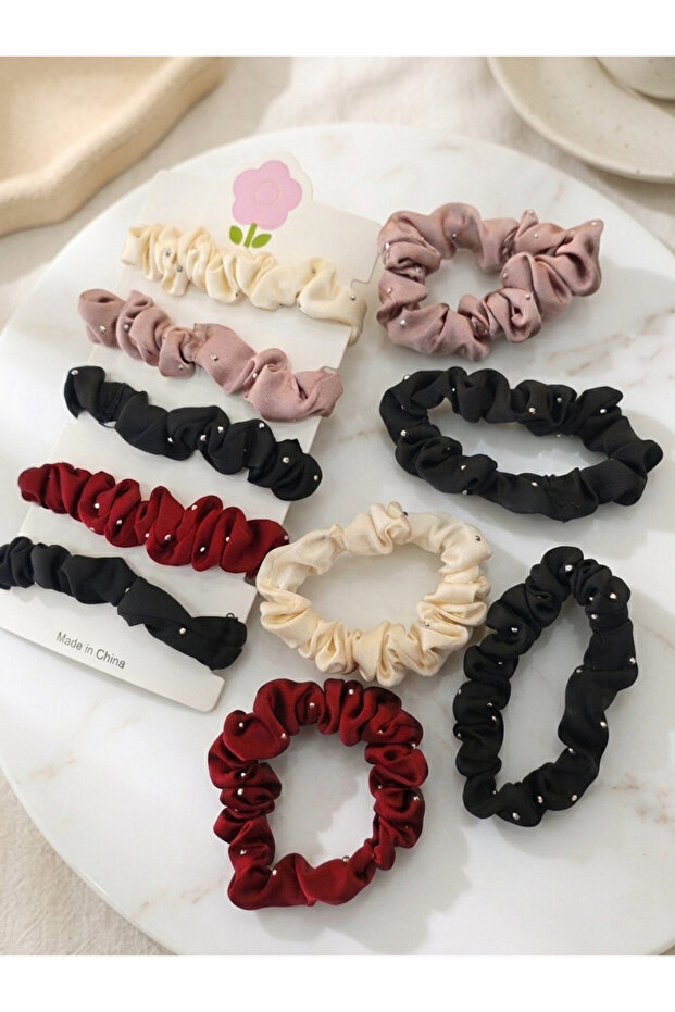5 Pieces of Hard Hair Rubber Clips with Stones on Them Glpş-989